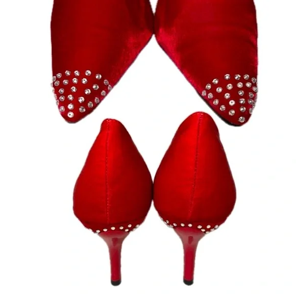 VALENTI FRANCO Garcona Sparkly Red Slip-On Heels LeatherSoles Sz 8M - Picture 7 of 10